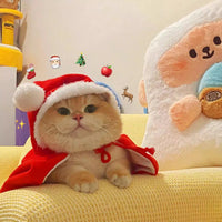 Pet Christmas Cape with Hat for Cats and Small Dogs, Winter Warm Festival Outfit