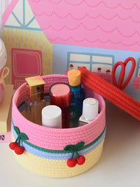 Cute Handwoven Storage Basket with Lid for Desktop, Dorm, and Cosmetics Organization