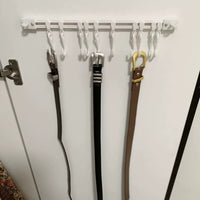 Wardrobe Side Belt Hanger, No-Drill Sliding Tie and Scarf Rack with Hooks
