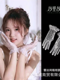 Girls' Rhinestone Lace Gloves for Flower Girl Dresses, Performances, and Photography