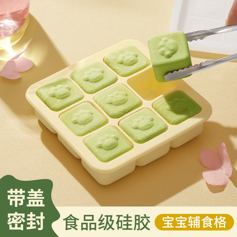 Baby Food Freezer Tray Silicone Ice Cube Mold with Lid for Puree Storage and Portioning