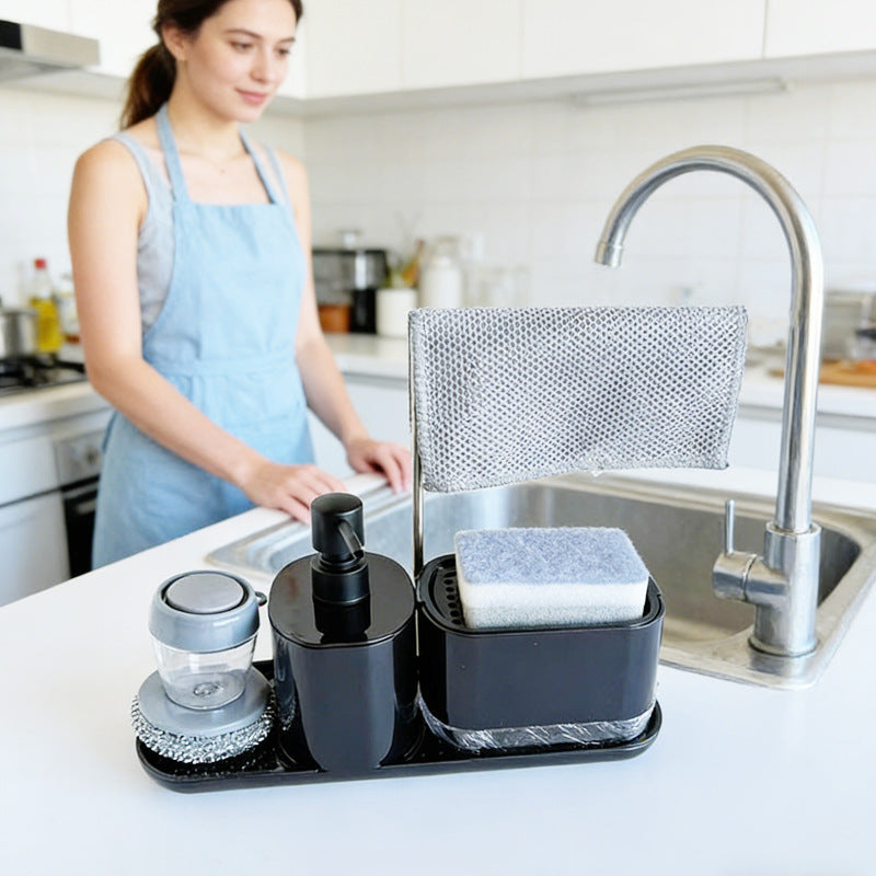 Manual Press Soap Dispenser with Sponge Holder for Kitchen Sink