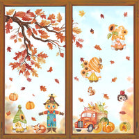 Thanksgiving Fall Cartoon Scarecrow Window Clings Maple Leaf Pumpkin Glass Decals