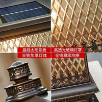 Outdoor Solar Powered Copper Pillar Light for Garden and Villa