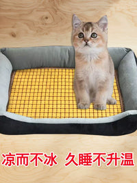 Pet Cooling Mat Summer Breathable Rattan Bamboo Weave Pad for Cats and Dogs