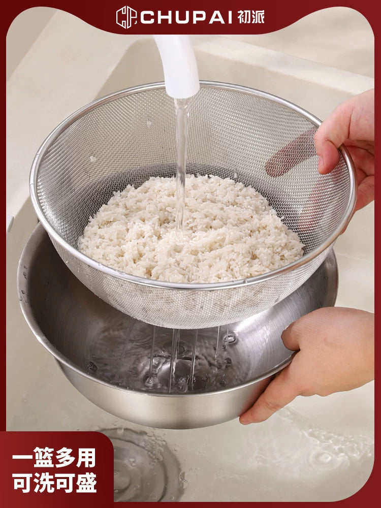 Food Grade Stainless Steel Colander Strainer Basket for Washing Vegetables, Rice, and Fruits - Kitchen Drainer Sieve