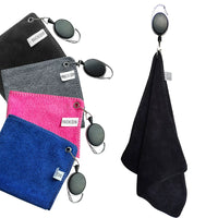 Golf Towel with Retractable Hook and Club Cleaning Brush