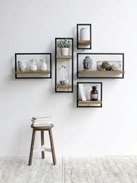 Nordic Solid Wood & Iron Wall Shelf Set for Living Room Decor