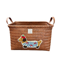 American Style Imitation Rattan Hand-Woven Storage Basket Dachshund Retro Picnic Basket