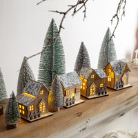 Christmas Luminous Wooden House Ornaments for Tree & Tabletop Decor