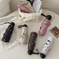Jiaomei Korean Style Polka Dot Portable Umbrella, Dual-Use Sun and Rain Capsule Umbrella, Blackout Sunshade