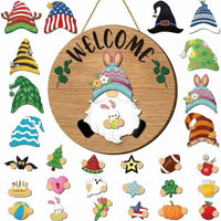 FairySandy 29-Piece Autumn Gnome Welcome Sign with Interchangeable DIY Wooden Ornaments
