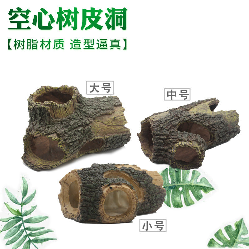 Reptile Hideaway Cave Aquarium Decor Resin Hollow Tree Bark for Lizards Geckos