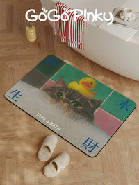 Cute Cat Absorbent Non-Slip Bathroom Mat for Toilet and Washbasin