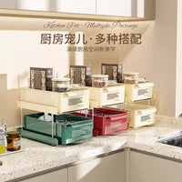 2-Tier Pull-Out Kitchen Countertop Storage Rack with Wheels for Spices and Cups