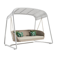 Outdoor Rattan Woven Double Swing Chair with Canopy for Patio Garden Villa Hotel