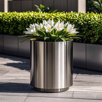 Outdoor Stainless Steel Planter Box with Wheels - Movable Garden Flower Pot, Round/Irregular Shapes