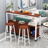 Small Apartment Bar Table with Storage Cabinet, Mobile Kitchen Island, High Dining Table, Living Room Partition, Workstation