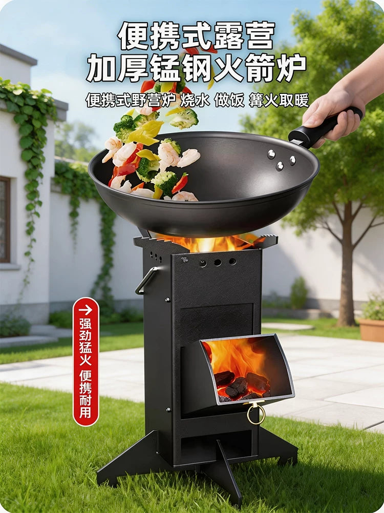 Portable Rocket Stove Wood Burning Heater for Outdoor Camping and Picnics