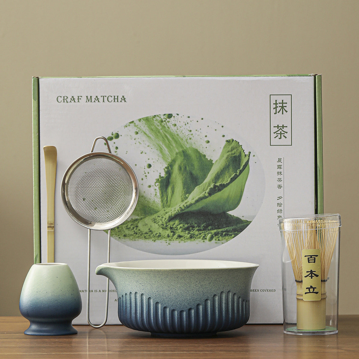 Matcha Whisk and Stand Set, 100-Prong Bamboo Chasen for Traditional Japanese Tea Ceremony