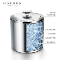MODERN Double-Layer Insulated Ice Bucket with Lid and Tongs, Stainless Steel Champagne Wine Chiller
