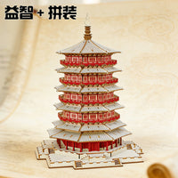 Chinese Ancient Architectural Wooden Pagoda 3D Puzzle Model for Kids, Educational DIY Assembly Toy
