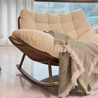 Double Rocking Chair with White Cushion for Indoor Outdoor Relaxation