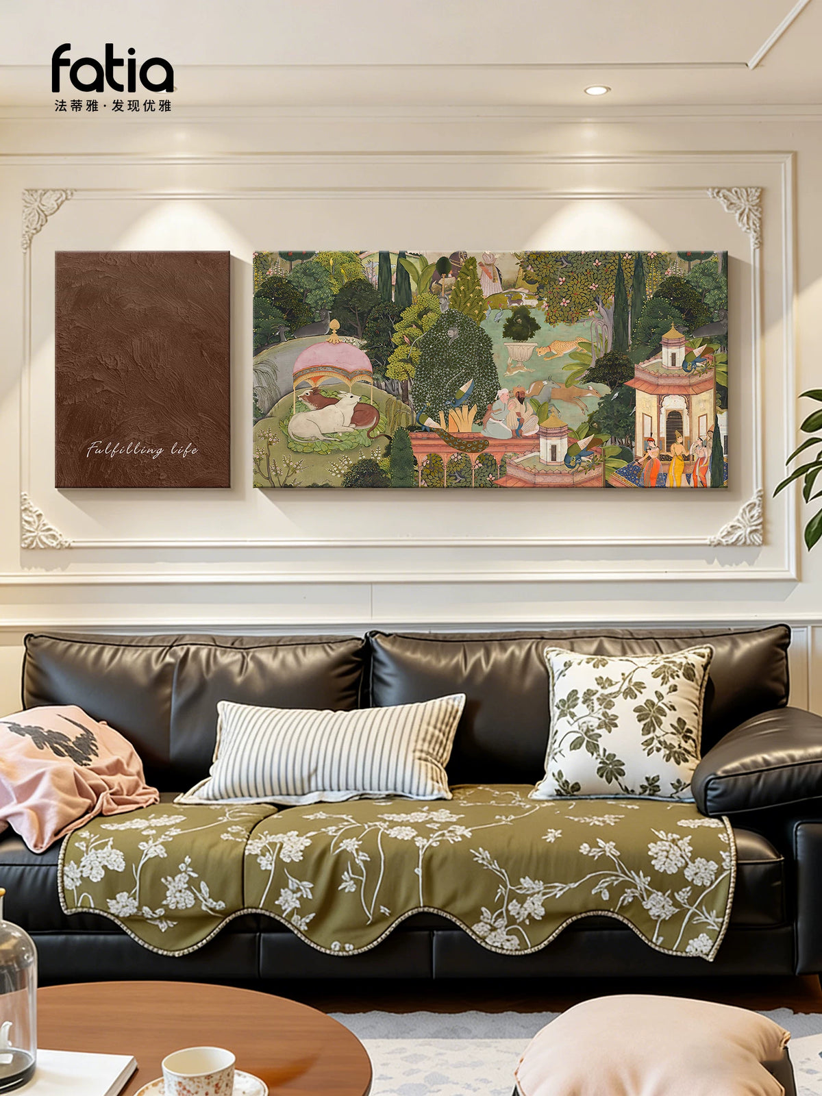 French Vintage Abstract Mountain Landscape Canvas Wall Art for Living Room Decor