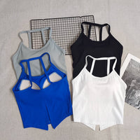 Women's Sexy Yoga Vest with Chest Pads, Tight-Fitting Slit Camisole, Running Sports Bra for Fitness Training