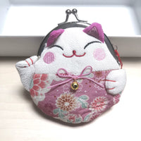 Maneki-Neko Silk Coin Purse with Clasp Closure