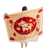 New Year Horse Print Flannel Blanket for Office Nap & Sofa Cover