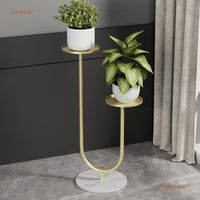 Luxury Metal Plant Stand with Rock Slab Shelves, Multi-Tier Indoor/Balcony Flower Pot Holder
