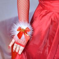Christmas Fishnet Bell Gloves Mid-Length for Lingerie Outfits