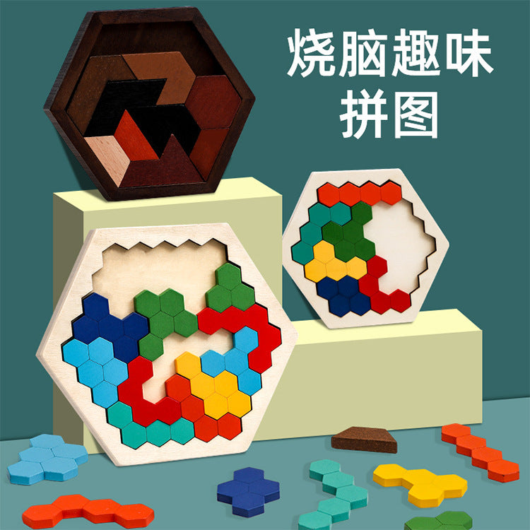 Wooden Honeycomb Puzzle for Kids, Educational Geometric Shape Sorting Toy