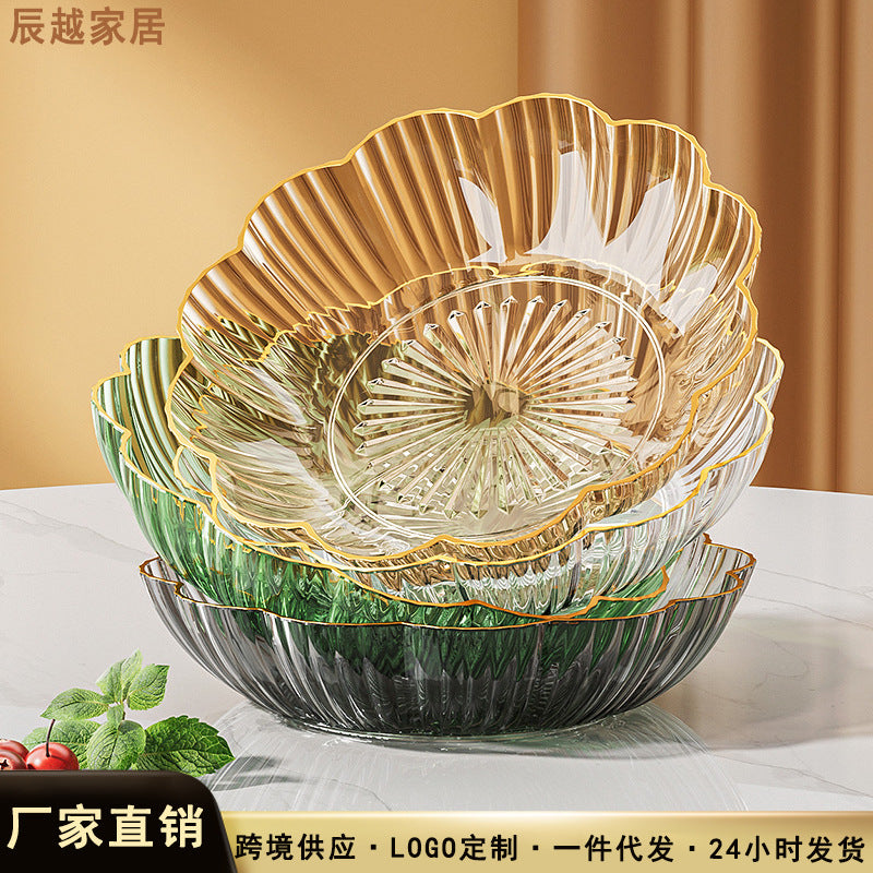 Elegant Gold-Rimmed Glass Fruit Bowl, Large Capacity Decorative Candy Dish for Living Room