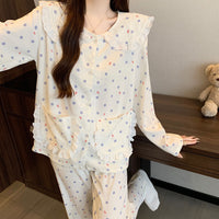 Korean Style Cloud Cotton Long Sleeve Pajama Set for Women