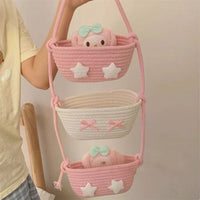 Cartoon Cotton Rope Woven Wall Hanging Storage Basket for Dorm Room, Bedroom, Home Use