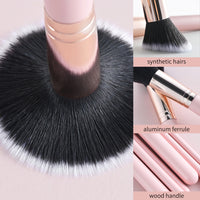16-Piece Professional Makeup Brush Set with Pink Wooden Handles