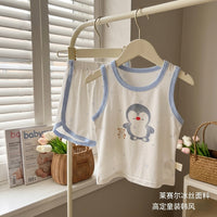 Kids' Tencel Sleeveless Pajama Set - Breathable Cartoon Vest & Shorts for Summer
