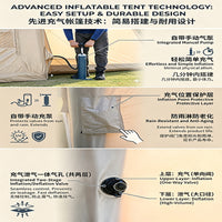 Inflatable Camping Tent, Quick-Setup Oxford Fabric Shelter with Windproof and Rainproof Protection