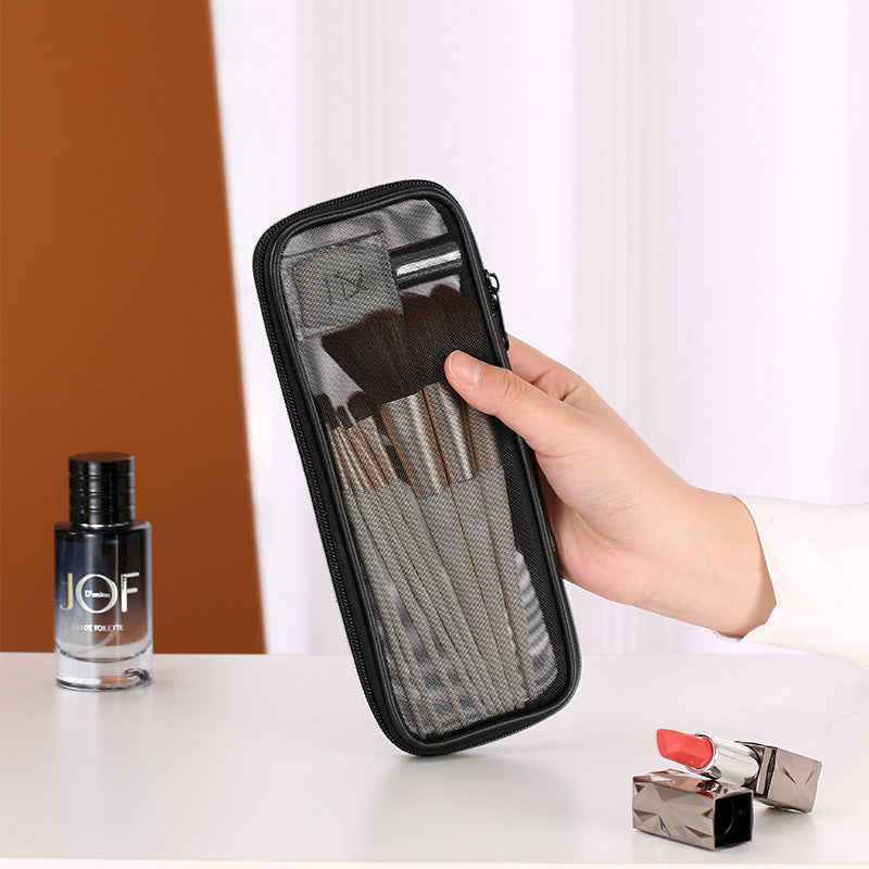 Black Mesh Travel Makeup Brush Bag Portable Eyeliner Eyebrow Pen Holder Eyeshadow Powder Brush Organizer