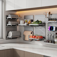 Gunmetal Gray Pegboard Wall Organizer for Home and Workshop, No-Drill Installation