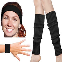 80s Party Dance Costume Accessories Set - Headband, Wristbands, and Leg Warmers