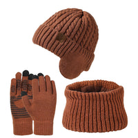 Men's Winter Fleece Lined Beanie Hat, Neck Warmer, and Touchscreen Gloves Set