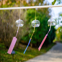 Japanese Style Cherry Blossom Glass Wind Chime with Pendant, Handmade Decorative Ornament for Home
