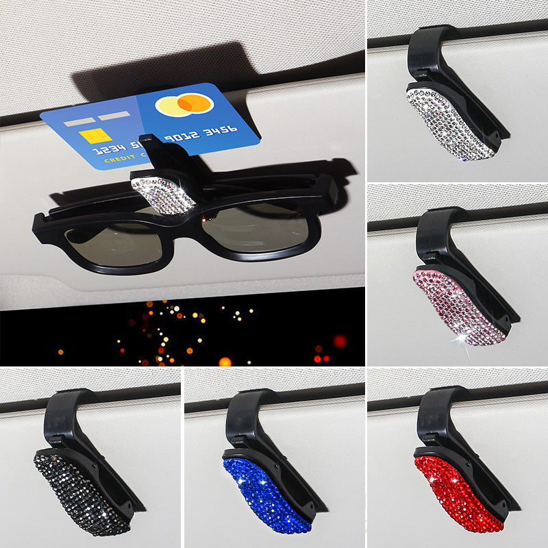Car Visor Sunglasses Holder Clip with Rhinestones, Multi-functional Eyeglasses Mount for Vehicle Sun Visor