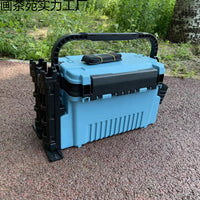 Multifunctional Outdoor Fishing Box with Rod Holders and Cup Holder for Lure and Bait Storage