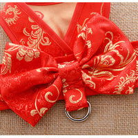 Pet Wedding Dress Harness and Leash Set for Small Dogs and Cats, Chinese Style Tang Suit