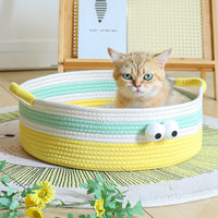 Hand-Woven Rattan Cat Bed with Cushion - Summer Cool Pet Hammock for Cats