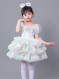 Girls' Rainbow Tulle Princess Dress with Headpiece & Brooch for Performance & Parties